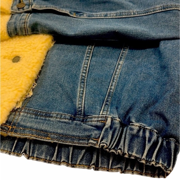 Veveret Faux Fur Hooded Denim Jacket Size Large Blue Collared Neckline Sherpa - Picture 9 of 15